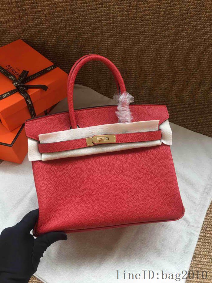 愛馬仕HERMES Birkin 鉑金包 大紅色 進口小牛皮 金銀扣 皮質細膩柔軟 時尚女手提包  tdher1139